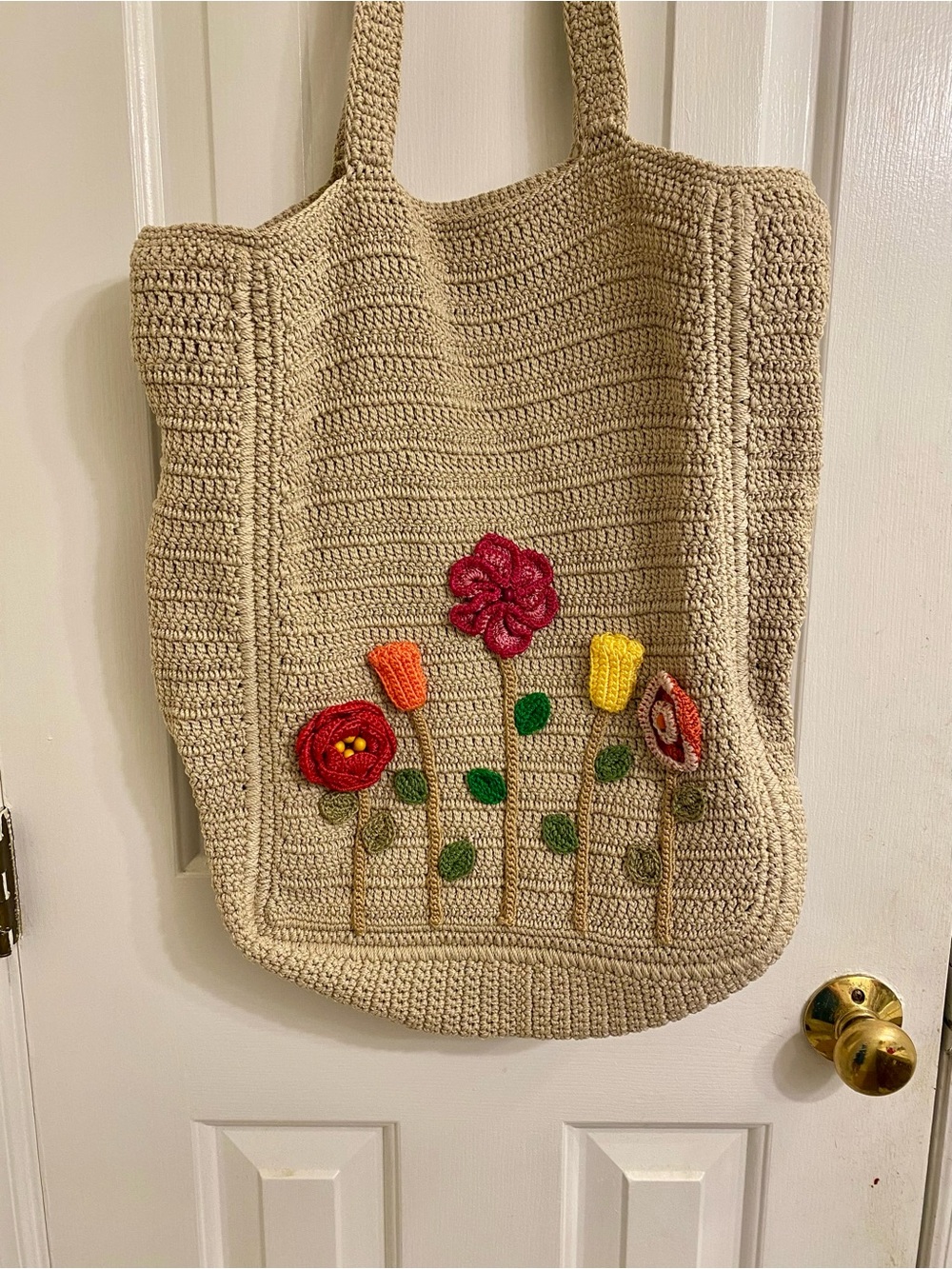 BEAUTIFUL BOHO CROCHET FLORAL LARGE TOTE BAG COTTAGECORE MARKET TOTE BAG PURSE - Picture 7 of 16